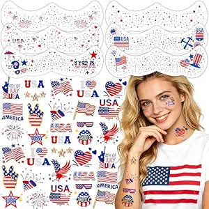 Itscolofy 4th of July Glitter Freckle Tattoos, Patriotic Temporary Tattoos Stickers, 4th of July Accessories for Women, Red White and Blue USA Flag Star Freckles for Independence Day 250th Party 36PCS