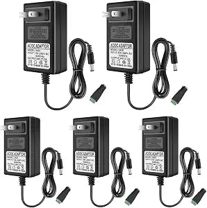 12V 3A LED Power Supply, 12 Volt 36W DC Power Supply, 100-240V AC to 12V DC Transformer, Wall Power Adapter for LED Strip Lights, 5.5/2.1mm Jack Converter (5 Pack)