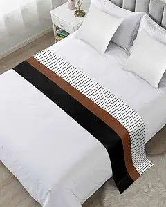 Black Brown Bed Runner for Full/ Queen Size Bed, Bedspread Protector Slipcover Bed Scarf for Foot Bed Runners & Scarves for Bedroom Hotel 83x20 Inches Boho White Geometric Stripes Bohemia Modern