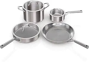 Ninja EverClad Stainless Steel Cookware 7 Piece Pots & Pans Set, Cookware Set, All Stovetops & Induction, Oven Safe to 600F, Tri-Ply Commercial-Grade, C99007
