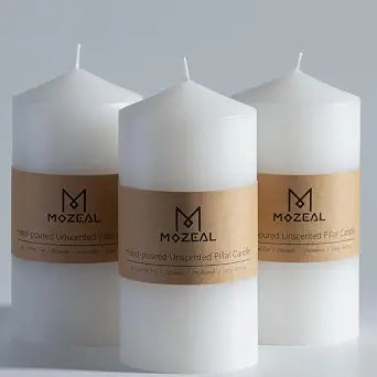 MOZEAL 3" x 6" Hand-Poured Unscented White Pillar Candles,Dripless Candles Set of 3,Long Lasting Burning,Approx 100 Hours Burn Time for Wedding,Dinner,Christmas and Home Decor