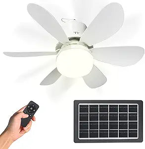 17.3in Solar Ceiling Fan Light, Small Solar Powered Rechargeable Ceiling Fan with Light for Outside Gazebo Canopy Tent, Chicken Coop, Camping Tent