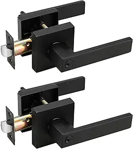 Probrico (2 Pack Black Entry Knob Combo Pack Keyed Alike, Heavy Duty Entrance Door Lever, Exterior Lockset Contemporary Style, Modern Front Door Hardware