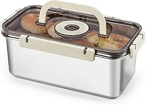Stainless Steel Bread Box with Handle - a sealed bread storage container featuring a sealed lid and a handle, suitable for time-recording storage. This bread box is ideal for preserving kitchen food