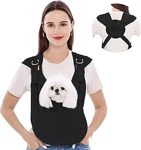 Supet Dog Carrier Sling for Small Dogs, Hands Free Adjustable Soft Cotton Puppy Chest Bag Carrier, Anti-Anxiety & Back Pain Relief Pet Front Pack (Black, Plus)