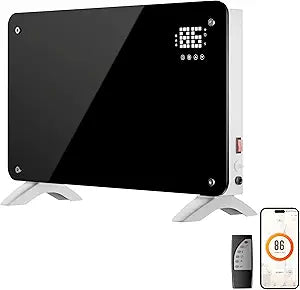 SUNDATE Convection Heater Wifi Control, Indoor Space Heater, 1500W Electric Heating with Remote Control, Digital Display, Fast Heating, 24H Timers for Living Room, Bedroom, Office (Black W/White)