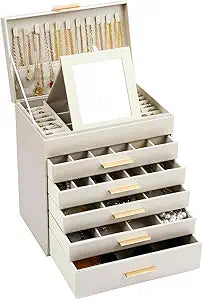 BOOVO Jewelry Boxes for Women, White and Black 6 Layer Large Jewelry Box for Necklace, Bracelet, Earrings, Rings Storage, Jewelry holder Organizer for Girls Gift (Champagne, 6 layer)