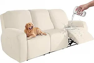 Deep Dream Waterproof Recliner Sofa Covers, Velvet 3-Piece Stretch Recliner Couch Covers for 3 Cushion Sofa, Thick Soft Washable Furniture Sofa Cover for Dog Kid, Beige