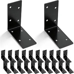 ZENFUN 20Pcs 4x4x2 Inch Heavy Duty Corner Brackets, Black L Brackets for Wood Shelves, 2mm 90 Degree Right Angle Bracket, Metal Corner Brackets for Furniture, Bed, Shelf Bracket