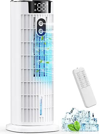 Portable Air Conditioners, 4 in 1 Evaporative Air Cooler, 1000ML Tower Fan with Remote, 3 Wind Speeds&Turbo Mode, 2 Mist,10H Timer, 90┬░ Oscillation Portable AC for Home, Office (Off White)
