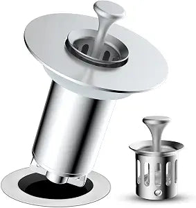 Universal Bathroom Sink Drain Strainer Hair Catcher Upgraded with Visible Top Stainless Basket, 3 in 1 Pop Up Sink Stopper for 1.1''~2.36'' Sink Basin Hole, Chrome