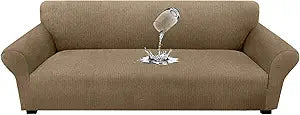 Waterproof Couch Cover, Stretch Non-Slip Oversized Sofa Slipcover with Elastic Bottom Stay-in-Place - Leakproof Furniture Protector for Kids & Pets - Washable (Oversized Sofa, Brown)
