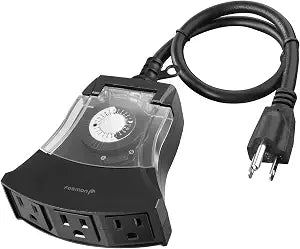 Fosmon Outdoor Timer Outlet Waterproof, Outdoor Light Timer for Electrical Outlets, Weatherproof 24 Hour Mechanical Heavy Duty Plug for Outside Lighting, Garden, 15A, 3-Prong, Grounded, ETL Listed