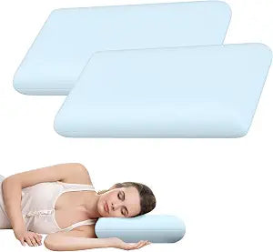 Blue Memory Foam Pillows Set of 2, Bed Pillows with Cooling Removable Cover, Neck Support for Back Stomach Side Sleepers, 2 Pack