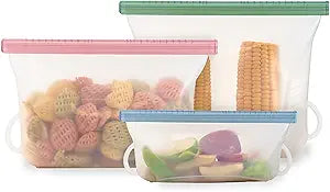 GripStic Steam + Store Bags, Reusable Silicone Bags. Microwave Safe Food Storage Bags for Steaming & Reheating and Storing, BPA Free  Set of 3