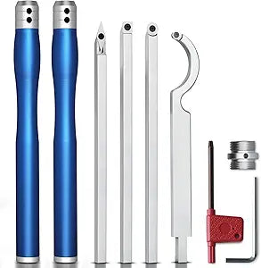 Carbide Lathe Tools, Christmas Gifts Wood Lathe Tools with Removable Handle,  Latest UpgradedTurning Tool with Adjustable Connector including Swan Neck Hollower, Rougher, Finisher(Blue)
