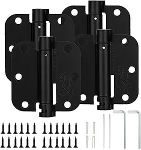 Sophia 4 Pack Self-Closing Door Hinge 3.5 Inch Rounded 5/8 Radius, Spring Loaded Hinges Adjustable Tension, Automatic Door Closer Hinge for Interior Exterior Residential Standard Indoor Doors, Black