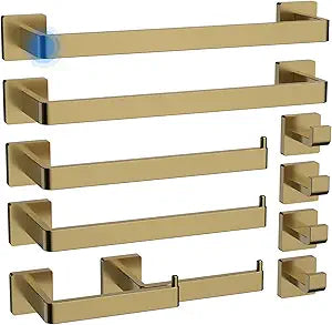 Toilet Paper Holder Collision Avoidance Towel Racks for Bathroom Thickened Material 304 Stainless Steel Towel Rack 10-Piece Towel Bar Brushed Gold Bathroom Hardware Set Will Not Rust