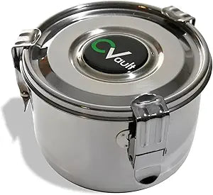 CVAULT Large 2 oz Storage Container | Air Tight & Light Resistant | Food Grade Stainless Steel | Includes 62% RH 8-gram Pack