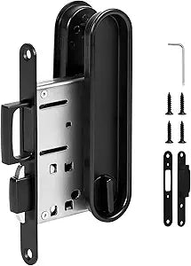 HBL' Pocket Door Lock with Handles - Keyless Privacy, 2-in-1 Pocket Door Handles, Fits Solid Wood Doors 1-1/2" to 2" Thick, Black