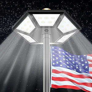 Flag Pole Light Solar Powered Top Mount, 2000Lumen IP67 Waterproof Solar Light for Flagpole, Light Up Flag Outdoor Dusk to Dawn for 18+ Hours with Twice Coverage Than Downward Lighting
