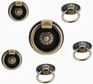 6 Pcs Antique Drawer Pull Ring Cabinet Ring Handle Cabinet Drawer Dressing Knob Handle Antique Brass