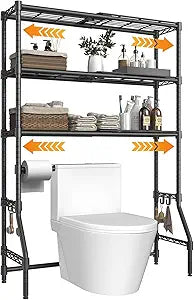 Expandable Over The Toilet Storage Rack, 3-Tier Adjustable Height & Width (22"-38") Metal Bathroom Organizer Shelves, Space Saver Above Toilet Over Washer and Dryer Shelf for Laundry Room