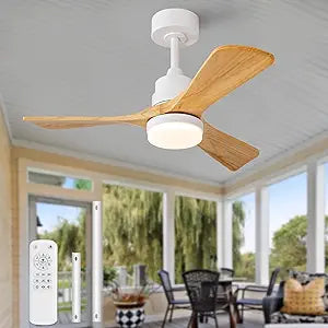 Dimmable 36 Inch Wood Ceiling Fans with Lights and Remote Control - Outdoor Ceiling Fan with Light 3 Blades Outdoor Ceiling Fans for Patios White Bedroom Ceiling Fan with Lights for Porch