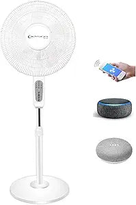 Technical Pro Smart Oscillating Pedestal Fan, 3 Speed Portable 16Γ WIFI Enabled Standing Fan Adjustable Height, 270 Degree, Tilting, Timer & Sleep mode compatible w/Alexa/Google (White)