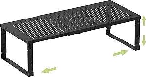 Heavy-Duty Adjustable Metal Shelf Organizer - Expandable & Stackable Pantry Storage Rack for Kitchen, Bathroom, RV, Cabinets(1 Pack/Black, Medium)