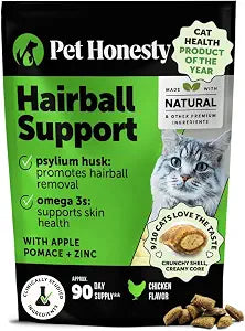 Cat Hairball Remedy Treats - Dual Texture Crunchy Creamy Hairball Treatment for Cats, Furball Relief Control Supplement with Fiber, Fish Oil for Indoor Cats Skin Coat Digestion (90-Day Supply)