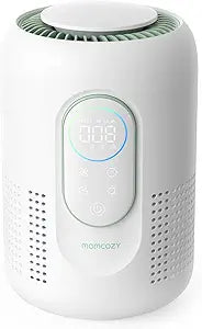 Momcozy Air Purifier for Home Bedroom Nursery, 4-in-1 Filter Baby Purifier with H13 HEPA & Carbon, Real-time PM2.5 Air Monitor, 4 Fan Speeds, 21dB Sleep Mode & Dimmable Night Light, for Home Pets Baby