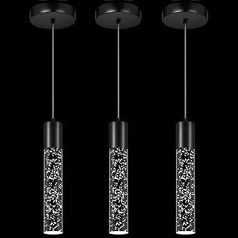 Pendant Lights Kitchen Island, 6500K Modern Kitchen Island Lights Brushed Black, 3 Pack Ceiling Lighting Fixtures with Crystal Bubble, Integrated LED Hanging Light for Dining Room Restaurant
