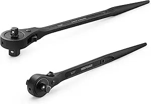 MAXPOWER 2PCS Dual Drive Head Ratchet Wrench, 1/2" x 3/4" Spud Ratchet 16 inch, 3/8" x 1/2" Scaffold Wrench 12 inch