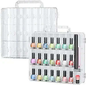 JIASHENG Two Nail Polish Organizer Case Holders, 48 Bottles Universal Nail Storage Box for Double Side Adjustable Space Divider for Acrylic Nail Gel Dip Powder Tips Set with Two Toe Separator