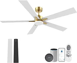 72" Large Smart Ceiling Fan with Lights Remote,Silent DC Motor,Control via Voice Alexa Google App,Outdoor Indoor Ceiling Fans for Large Modern Living Room Patio,Dimmable,5 Blades in Gold White Black