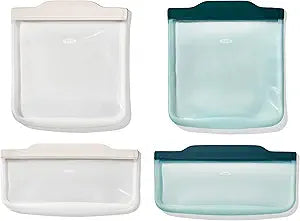 OXO Good Grips Silicone Reusable Bags  4 Piece Lunch Set - Oat/Lagoon