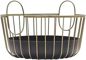 Gourmet Basics by Mikasa Aztec Gold-Finish Metal Fruit and Vegetable Storage Basket, Kitchen Countertop Centerpiece with Black Inner Wire Basket