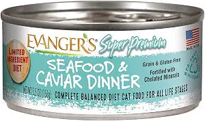 Evanger's Super Seafood & Caviar Dinner for Cats  24 Count, 5.5 oz Each  Grain & Gluten Free, Chelated Minerals, Exotic Protein, Hypoallergenic, Loaf Style