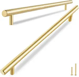 QOGRISUN 2-Pack Solid Brass Long Cabinet Pulls, Gold Handles, 10-1/16 Inch