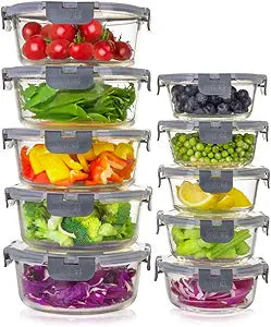 Igluu Meal Prep Round Glass Containers with Lids (10 Pack)  Airtight & BPA-Free  Oven, Microwave, Freezer & Dishwasher Safe  13.5oz/32oz  Durable Borosilicate Glass