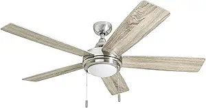Honeywell Ceiling Fans Ventnor, 52 Inch Modern Farmhouse Indoor LED Ceiling Fan with Light, Pull Chain, Three Mounting Options, Dual Finish Blades, Reversible Motor - 50606-01 (Brushed Nickel)