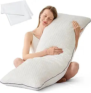 HOMELAB Cooling Adjustable Body Pillow (20x54) with White Bamboo Viscose Pillowcase Bundle, Full Body Support for Side Sleepers, Back, Hip & Knee Comfort, Shredded Memory Foam & Washable Cover