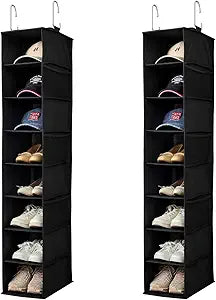 Berdeng Hanging Shoe Organizer for Closet with Side Mesh PocketsHat Racks for Baseball CapsShoe and Hat Holder & Storage8-ShelfBlack2 Pack