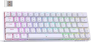 DIERYA DK63 60% Wireless Mechanical Gaming Keyboard | Bluetooth/2.4G/Wired | RGB Backlit Compact 63 Keys Mini Office Keyboard | with Red Switch | for Windows Laptop PC Gamer Typist-White