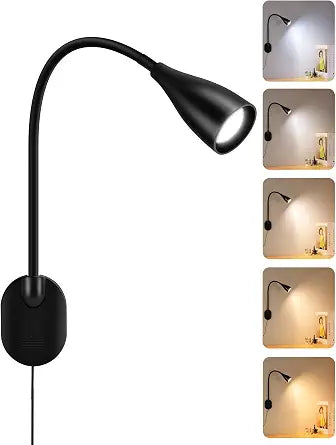 LED Wall Mounted Reading Light, 5 Color Modes 10 Brightness Dimmer Black