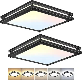 Square Ceiling Light Fixture - 36W 3000K/3500K/4000K/5000K/6000K Adjustable Flush Mount Led Light for Bathroom Bedroom Kitchen Hallway (2 Pack Black(5CCT), 12 Inch)