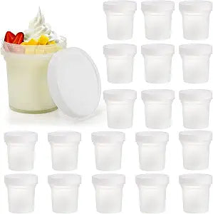 Peohud 20 Pack Ice Cream Containers, 10 Oz Plastic Freezer Food Storage Jars with Screw Lids, Leak Proof Takeout Container for Jam, Reusable Pudding Cups for Fruit, Dessert, Sundaes, Soup, BPA Free