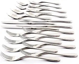 Knork Silverware Set - 20 Piece Matte Silver Cutlery set - Ergonomic Design Utensil sets, 18/10 Stainless Steel Forks Spoons and Knives set