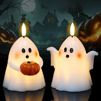 Wondise Halloween Flameless Candles with 6hrs Timer Spooky Ghost